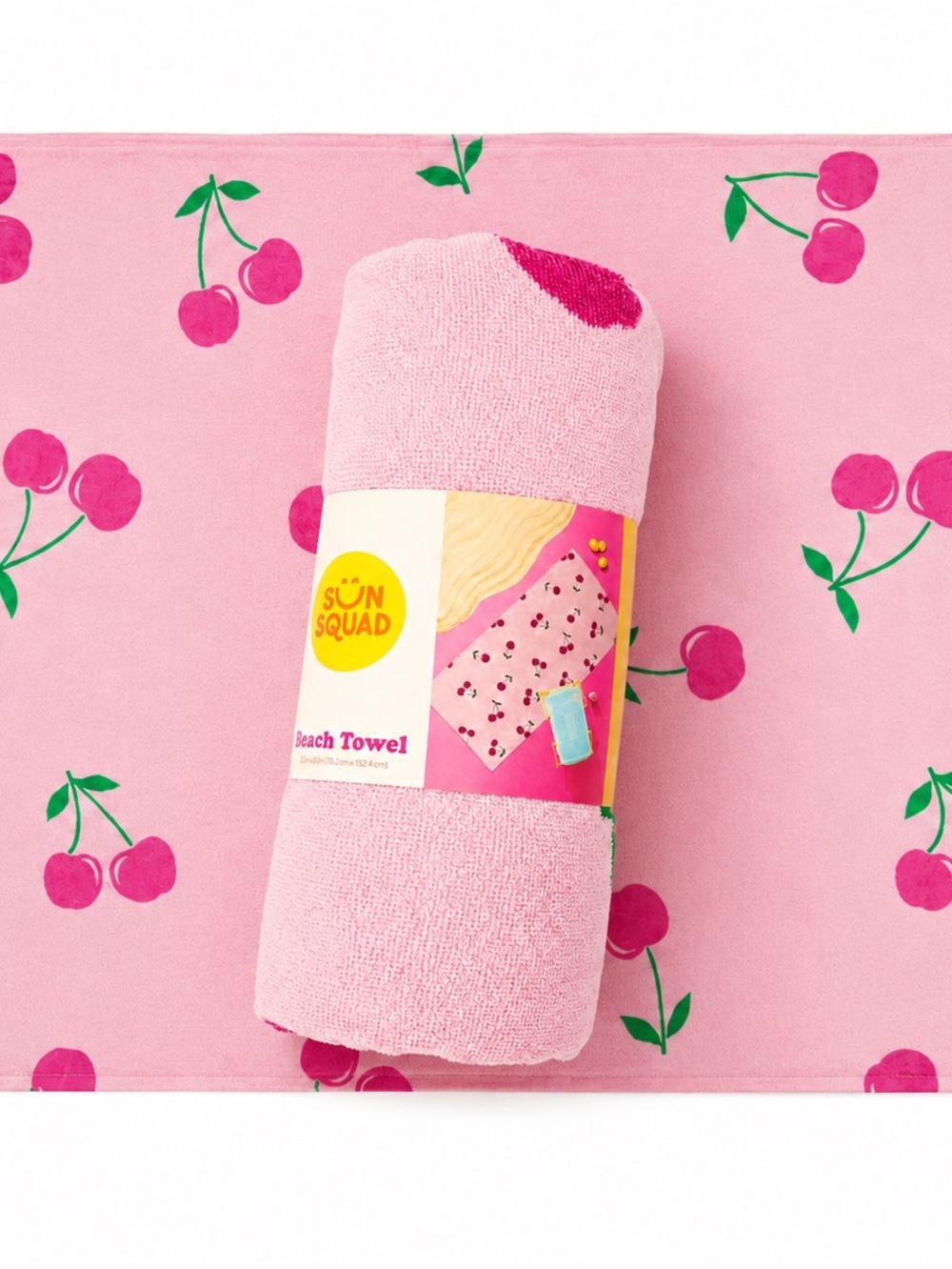Sun Squad Pink Cherry Print Beach Towel-Large-NWT